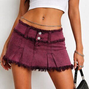 I.AM.GIA Burgundy Micro Mini Skirt Raw Hem Low Rise XXS 100% Cotton